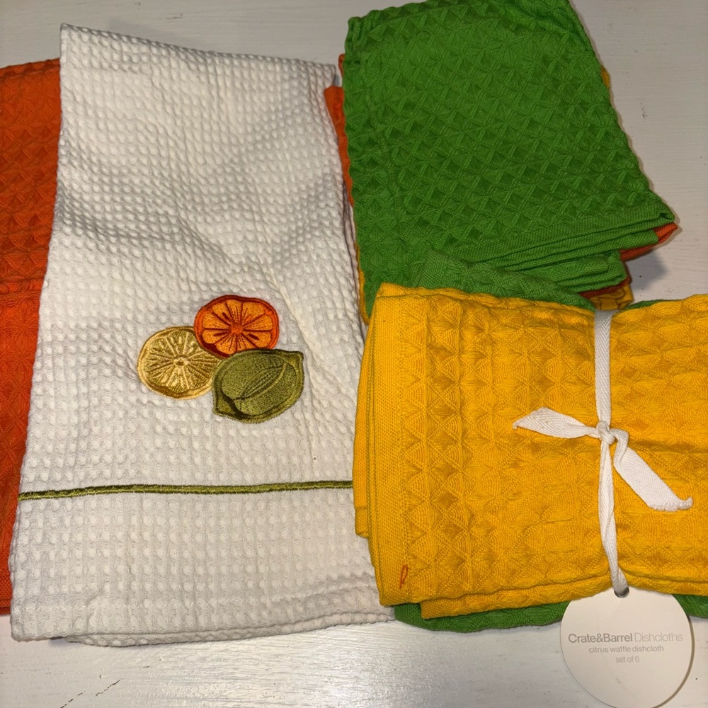 Crate&Barrel Yellow and Orange and Green Waffle Dishcloth Set (2 dish/11 wash)